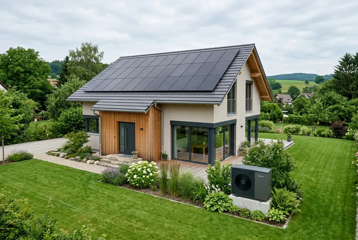 KlimaGeld.tech – Modernes energieeffizientes Haus mit Photovoltaik und Wärmepumpe